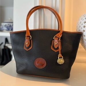 Dooney & Bourke Black Pebbled Leather Tote with Tan Trim